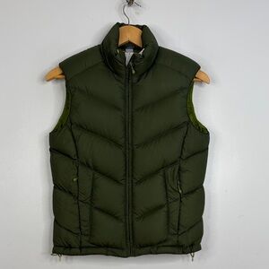MEC Puffy Vest Womens XS Olive Green Goose Down Insulated Full Zip Puffer